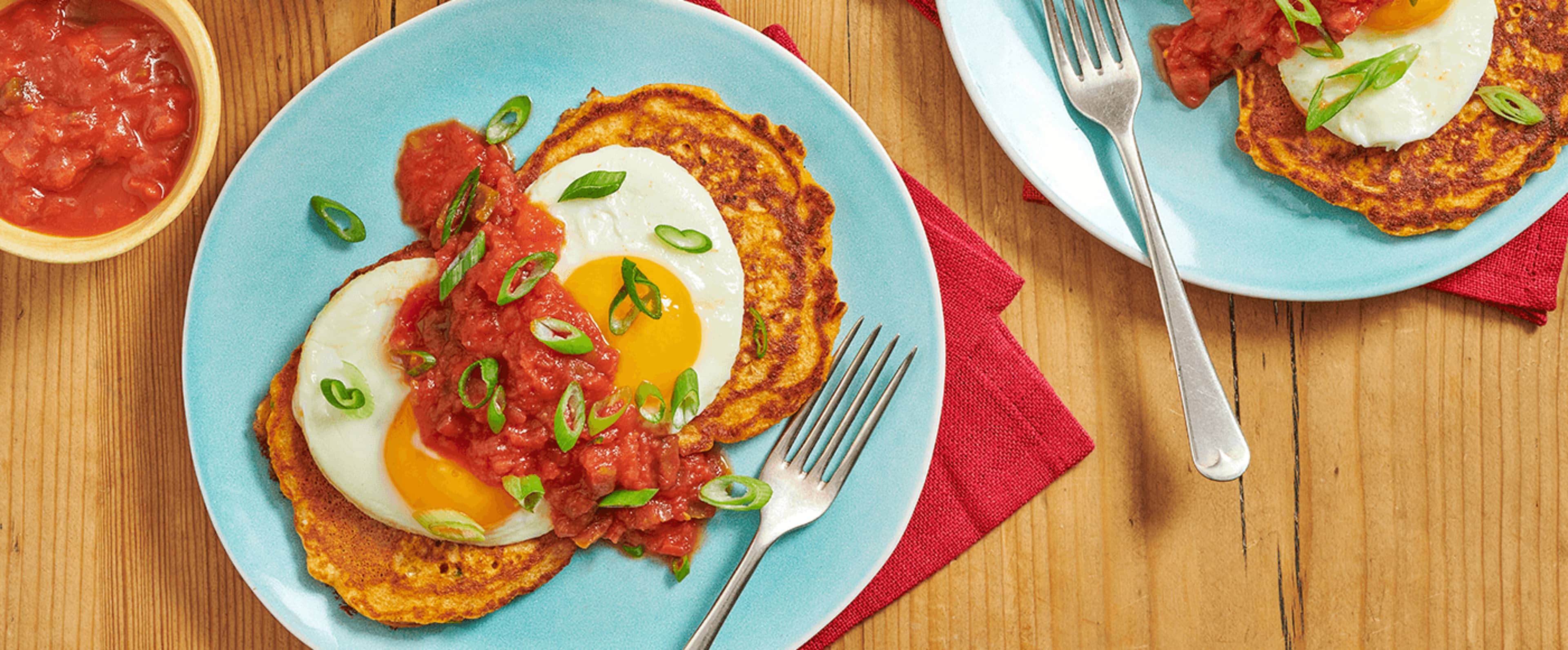sping onion corn pancakes with fried eggs mexican meal